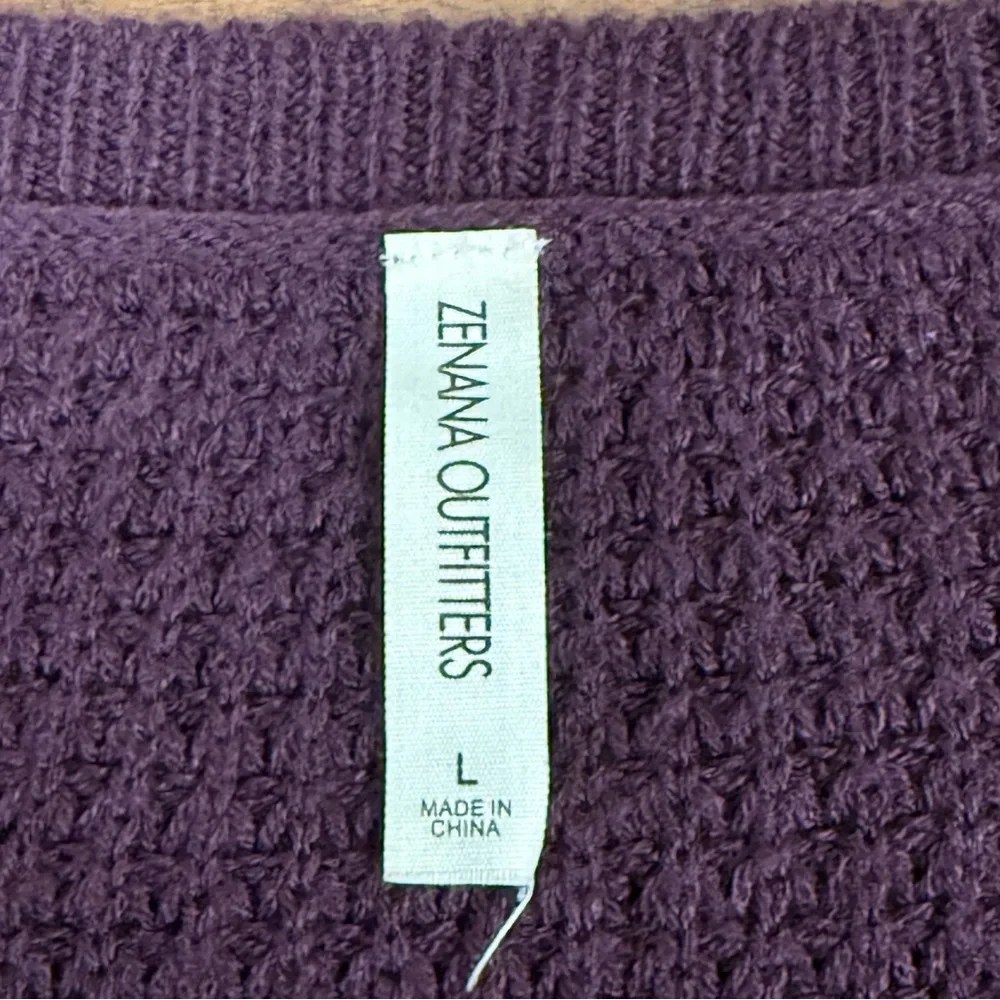Zenana Outfitters Plum Purple Waffle Knit V-Neck Oversized Sweater Large Cozy - Picture 5 of 8